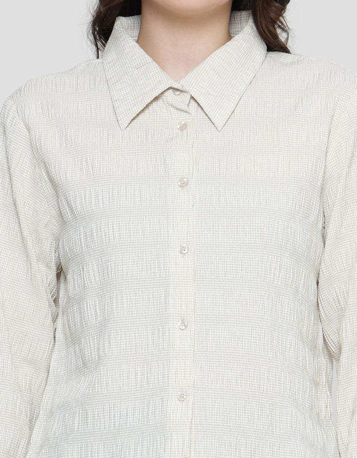 Details Gingham Small Check Basic Kemeja Lengan Panjang Wanita