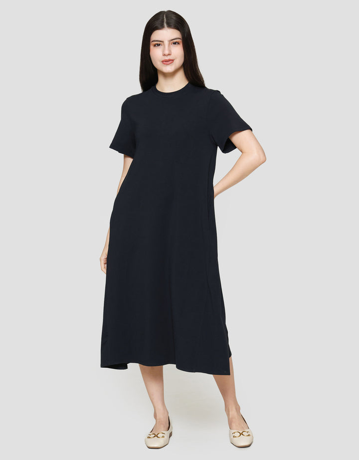 Suko Knit Dress Plain Gaun Jersey Wanita