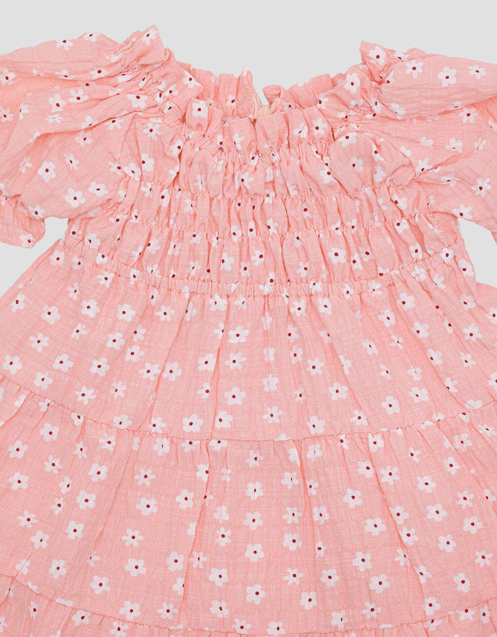Pipiniko Tier Tekstur Flower Midi Dress Anak Perempuan