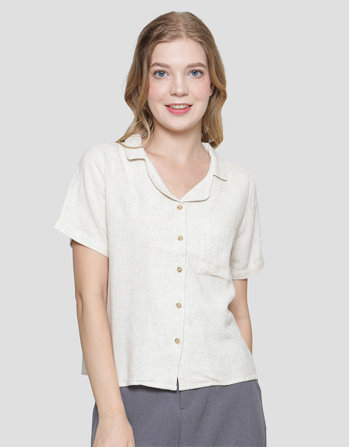 Connexion Resort Collar Linen Blend Kemeja Lengan Pendek Wanita