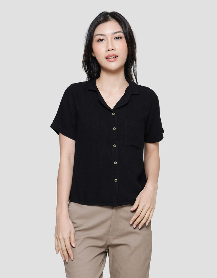 Connexion Resort Collar Linen Blend Kemeja Lengan Pendek Wanita