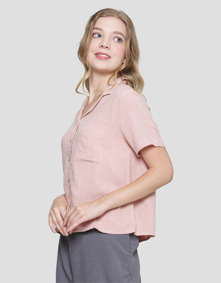 Connexion Resort Collar Linen Blend Kemeja Lengan Pendek Wanita