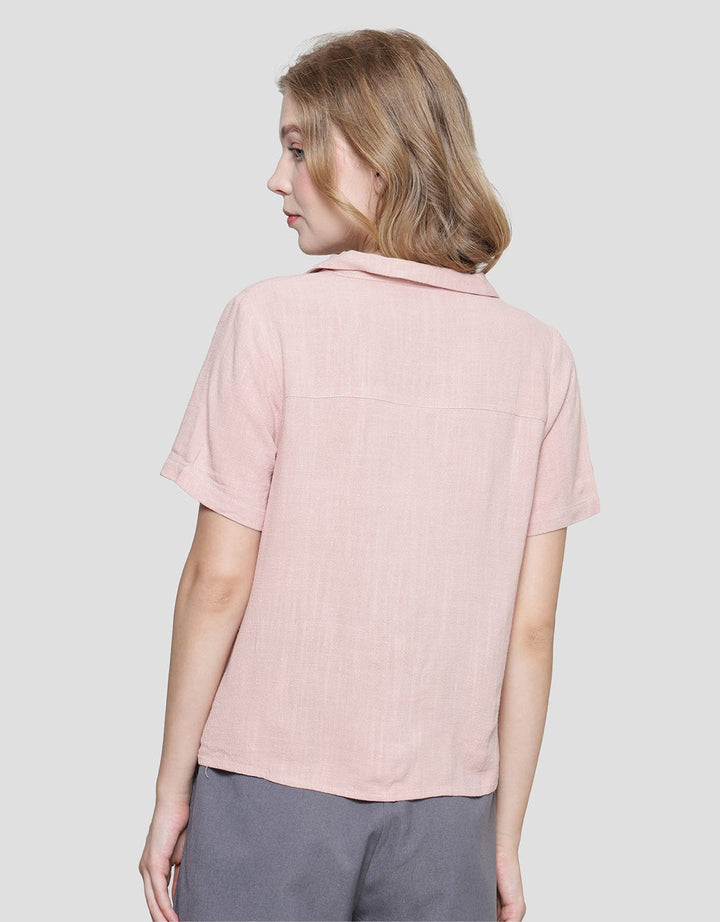 Connexion Resort Collar Linen Blend Kemeja Lengan Pendek Wanita