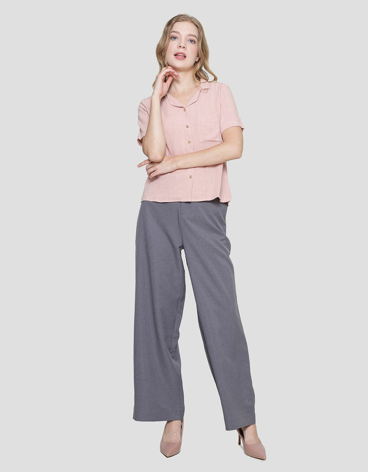 Connexion Resort Collar Linen Blend Kemeja Lengan Pendek Wanita