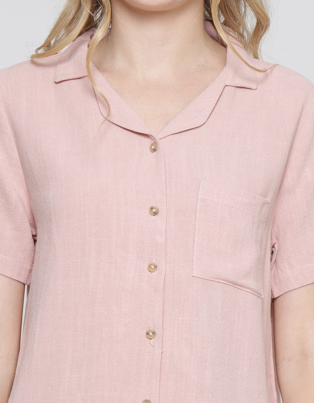 Connexion Resort Collar Linen Blend Kemeja Lengan Pendek Wanita