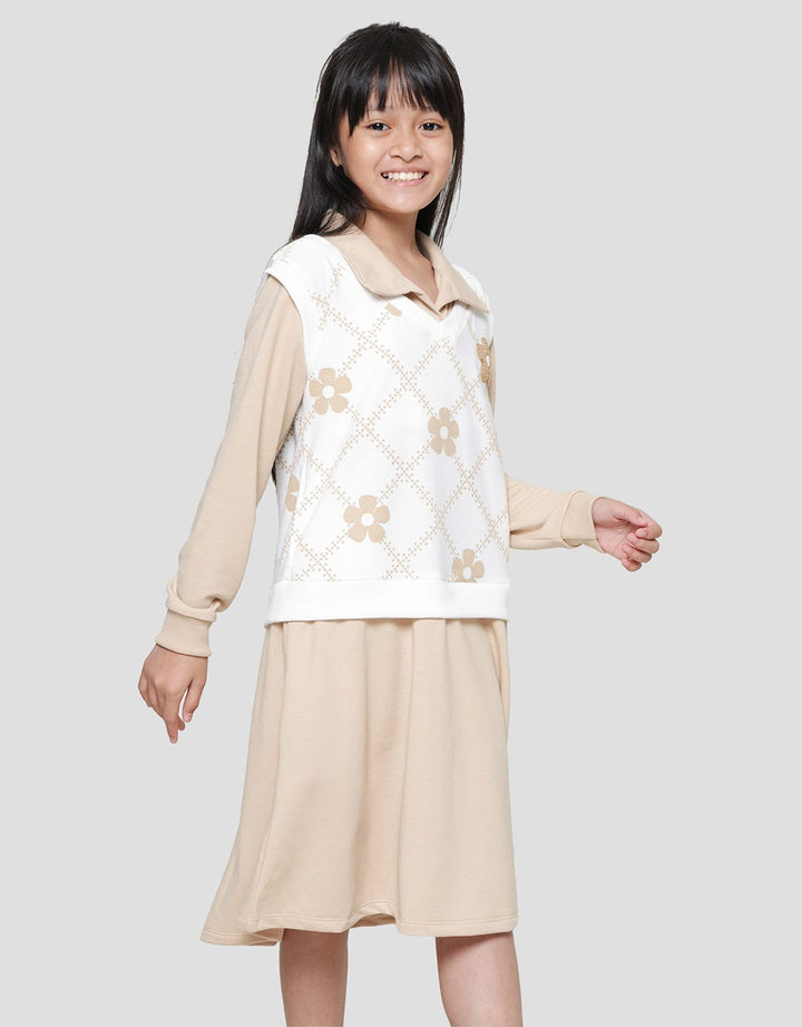 Nevada Knit Look Alike Vest Chenille Flowers Midi Dress for Girls