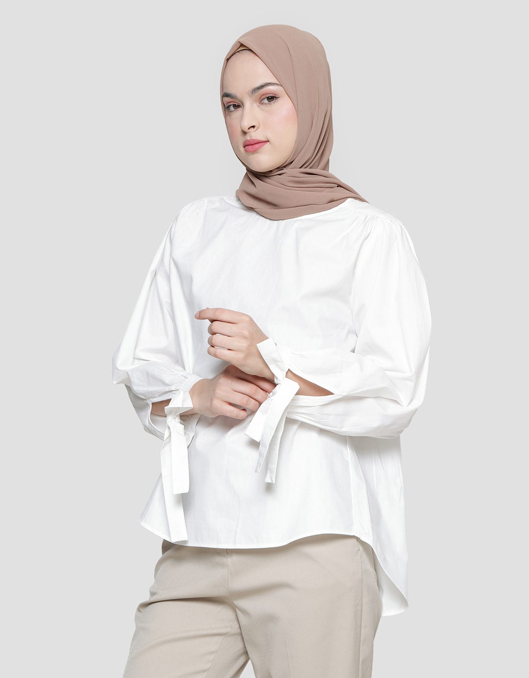 Annisa Ribbon Strap On Wrist Blouse Long Sleeve Women