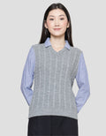 Details Knit Top Stripes Kemeja Lengan Panjang Wanita