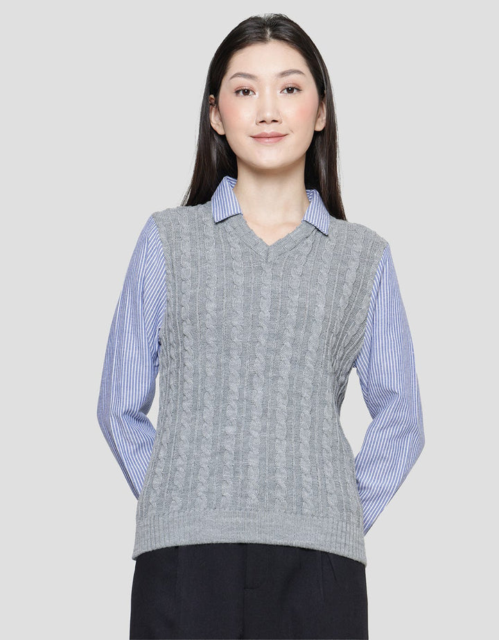 Details Knit Top Stripes Kemeja Lengan Panjang Wanita
