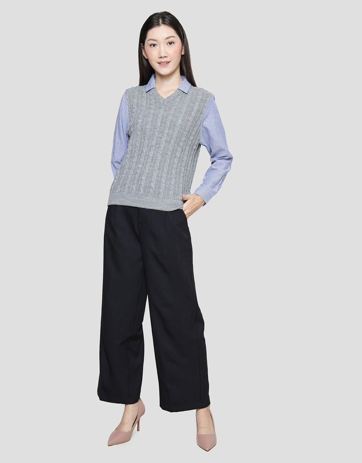 Details Knit Top Stripes Kemeja Lengan Panjang Wanita