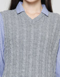 Details Knit Top Stripes Kemeja Lengan Panjang Wanita