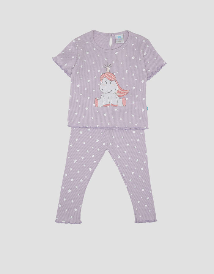 Pipiniko Ribbed Legging Print Star Unicorn Baju Set Anak Perempuan