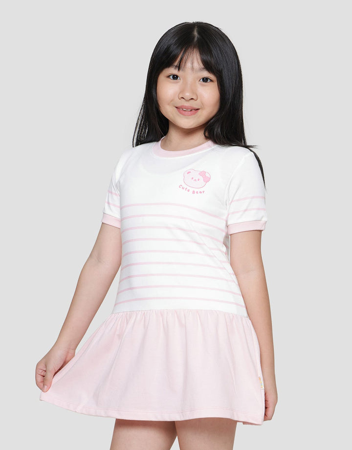 Little M Stripe Cute Bear Midi Dress for Girls