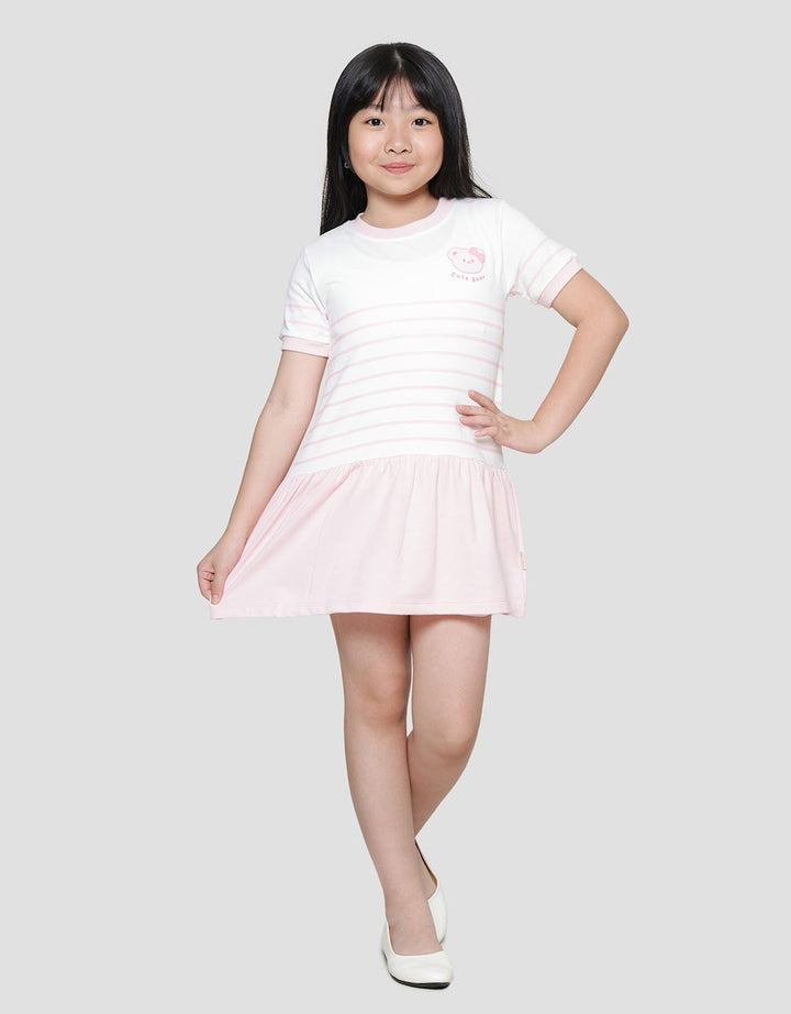 Little M Stripe Cute Bear Midi Dress for Girls