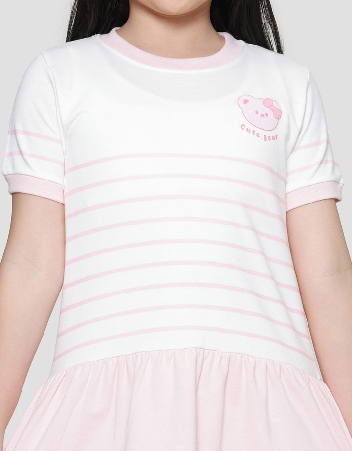 Little M Stripe Cute Bear Midi Dress for Girls
