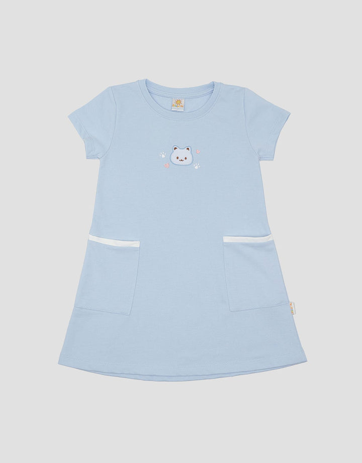 Little M Plain Embroidered Pockets 2 Midi Dress for Girls