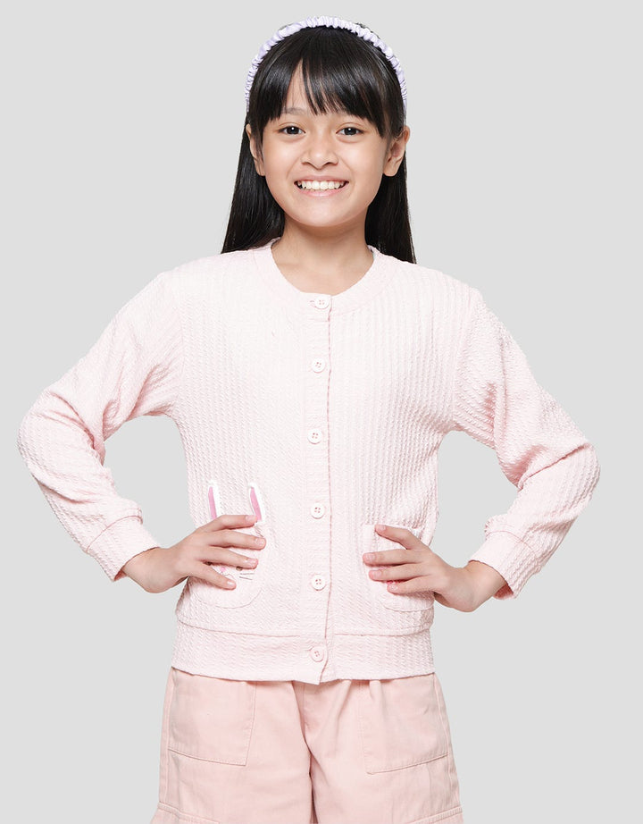 Little M Texture Kantong Aplikasi Wortel Cardigan Anak Perempuan