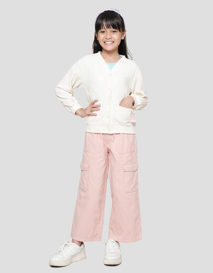 Little M Texture Fish Applique Pockets Girls Cardigan