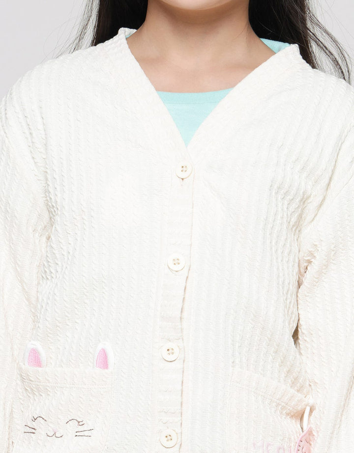 Little M Texture Fish Applique Pockets Girls Cardigan