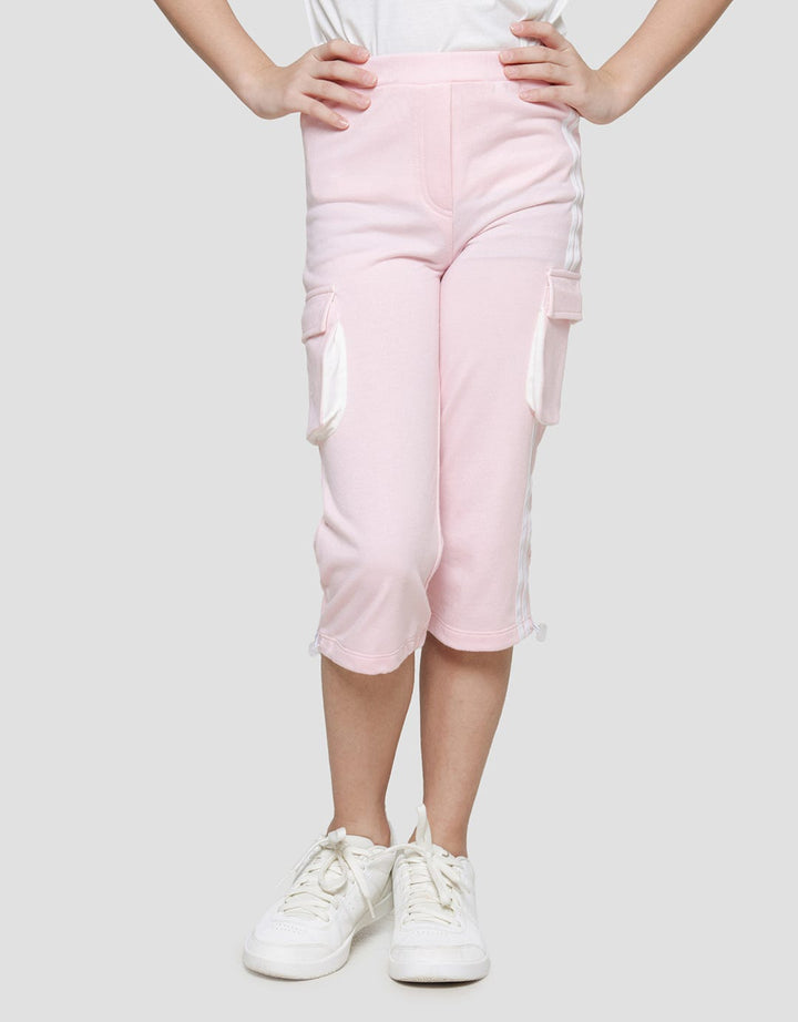 Little M Wide Leg Cargo Stripe Girls Long Pants