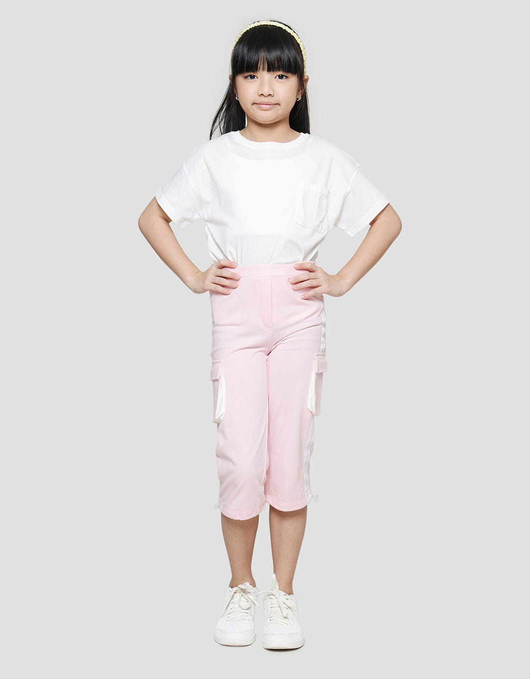 Little M Wide Leg Cargo Stripe Girls Long Pants