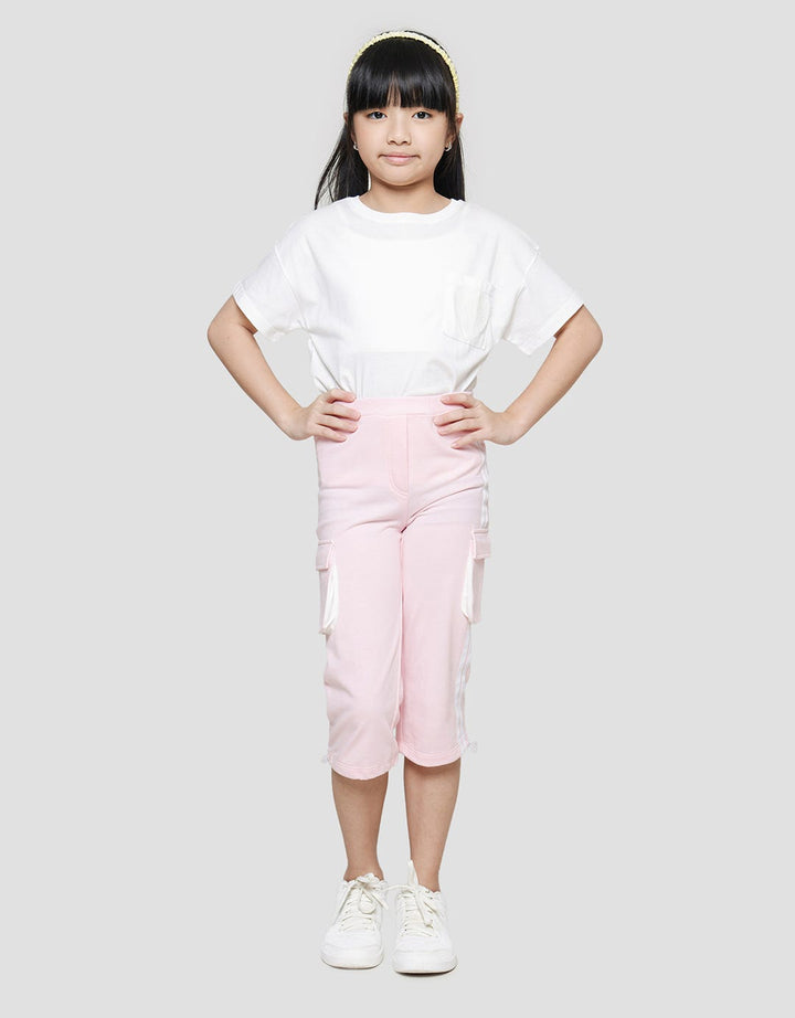 Little M Wide Leg Cargo Stripe Girls Long Pants