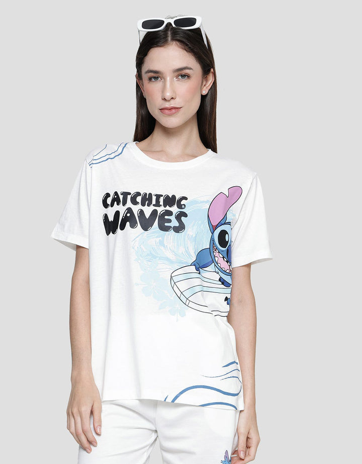 Disney Tee Reguler Print Stitch Kaos Lengan Pendek Wanita
