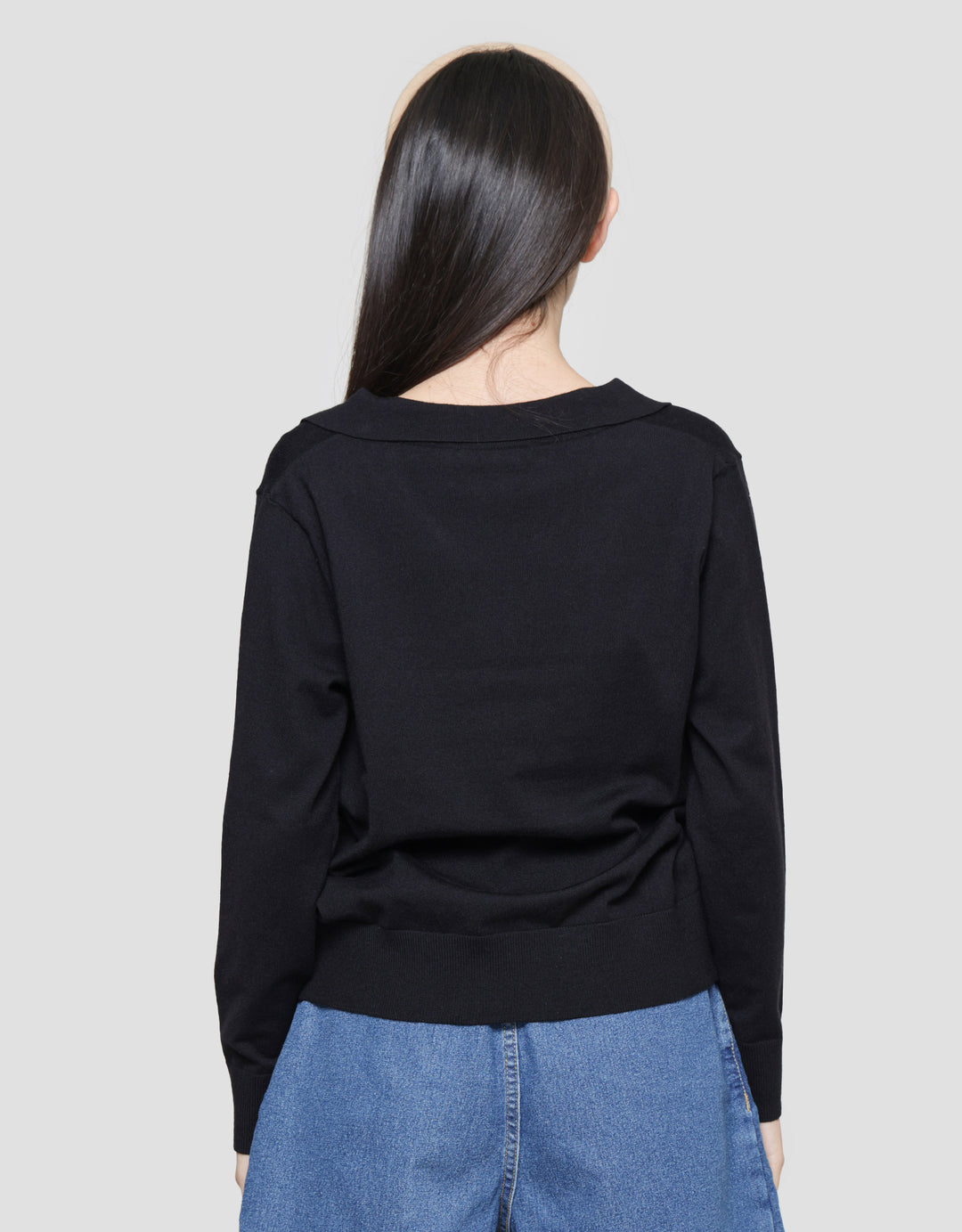 Connexion Kerah V Neck Rajut Kaos Lengan Panjang Wanita