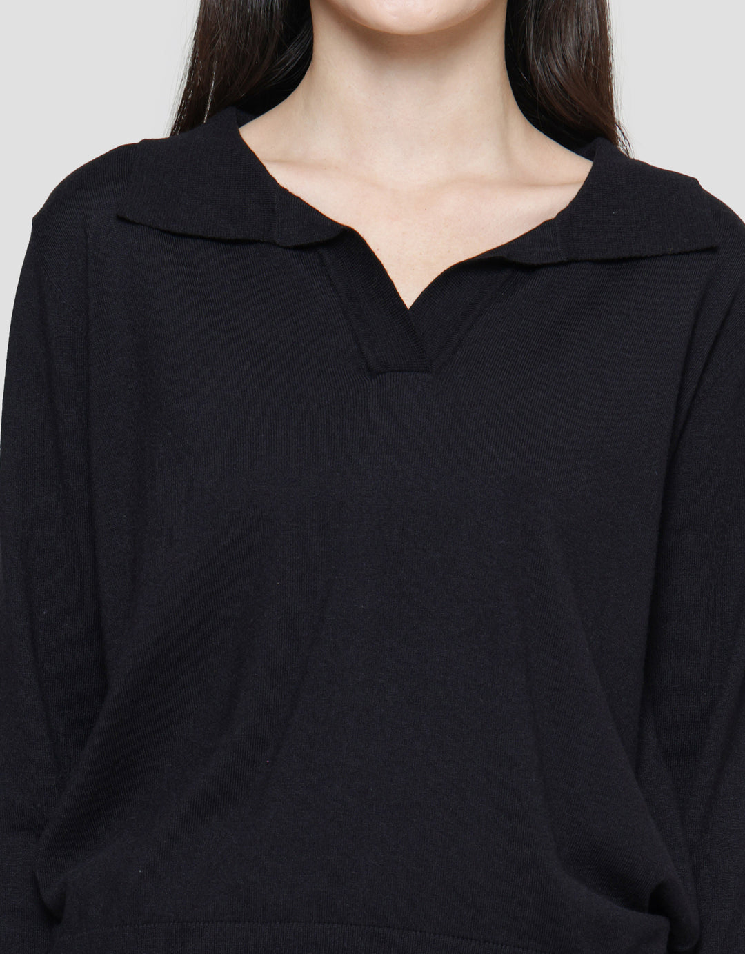 Connexion Kerah V Neck Rajut Kaos Lengan Panjang Wanita
