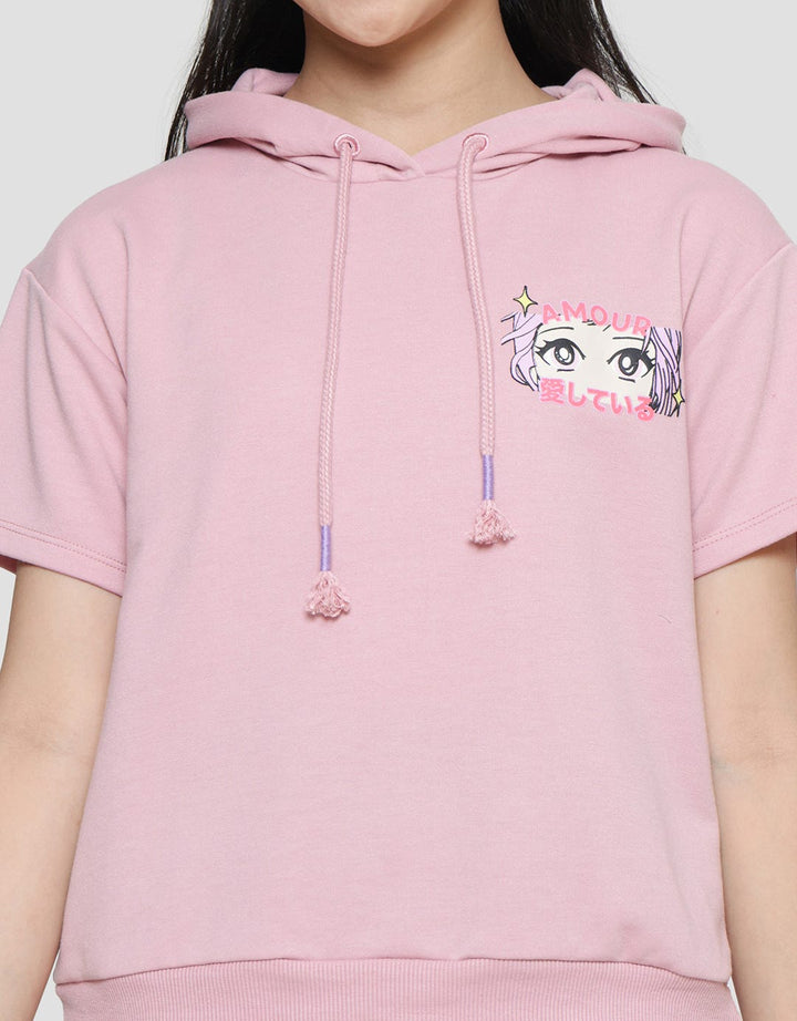 Nevada Hoodie Knit With Anime Print Amour Girls T-Shirt