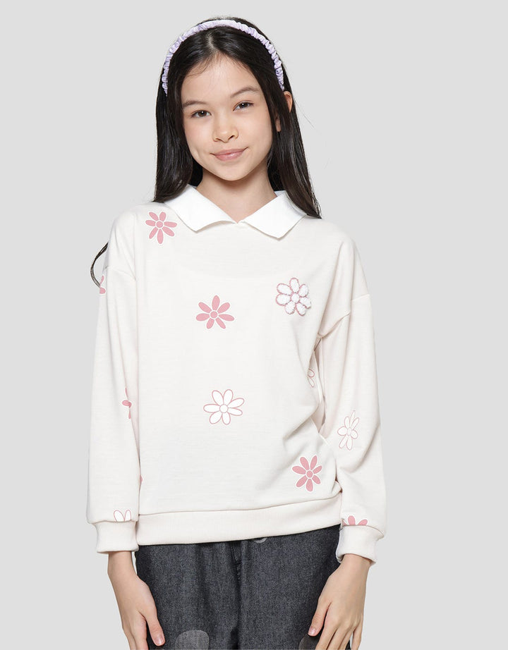Nevada Knit With Collar And Chenille Flowers Girls Sweater