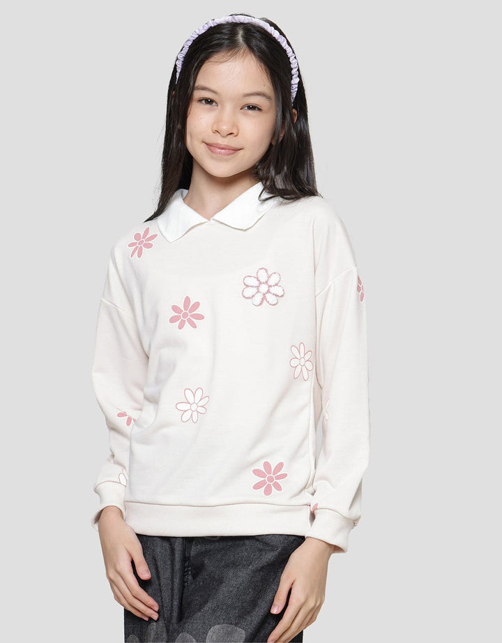 Nevada Knit With Collar And Chenille Flowers Girls Sweater