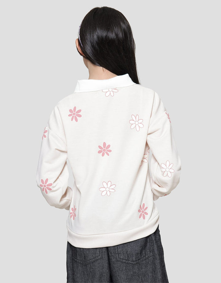 Nevada Knit With Collar And Chenille Flowers Girls Sweater