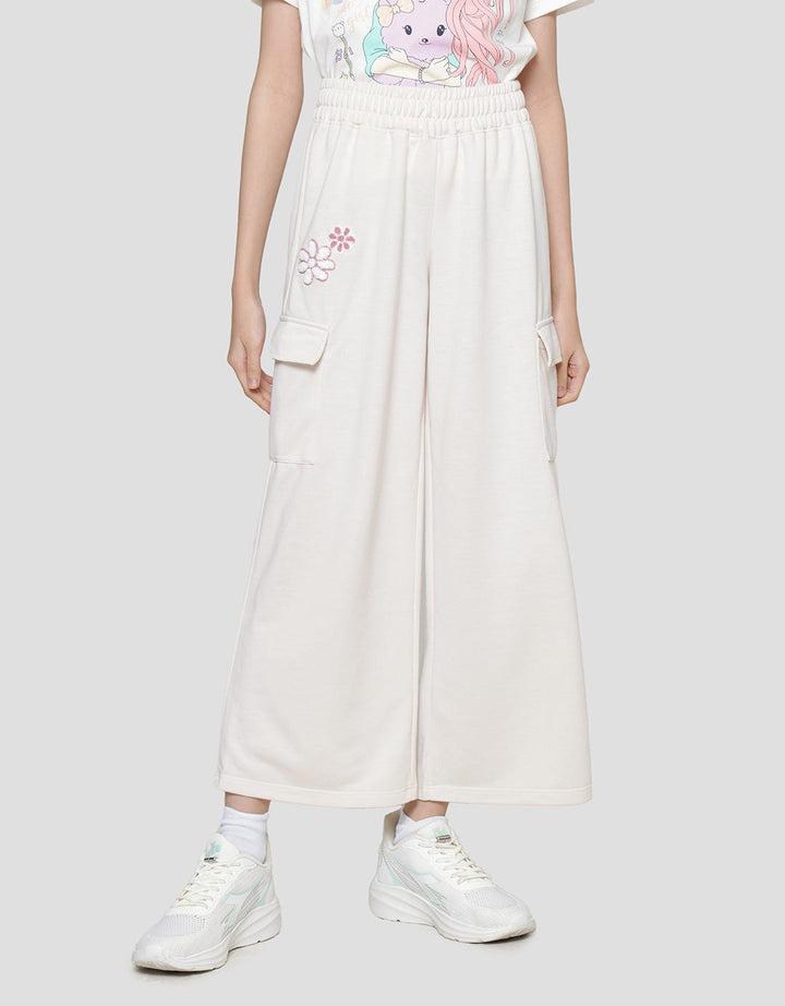 Nevada Knit Cargo With Embro Flowers Girls Long Pants