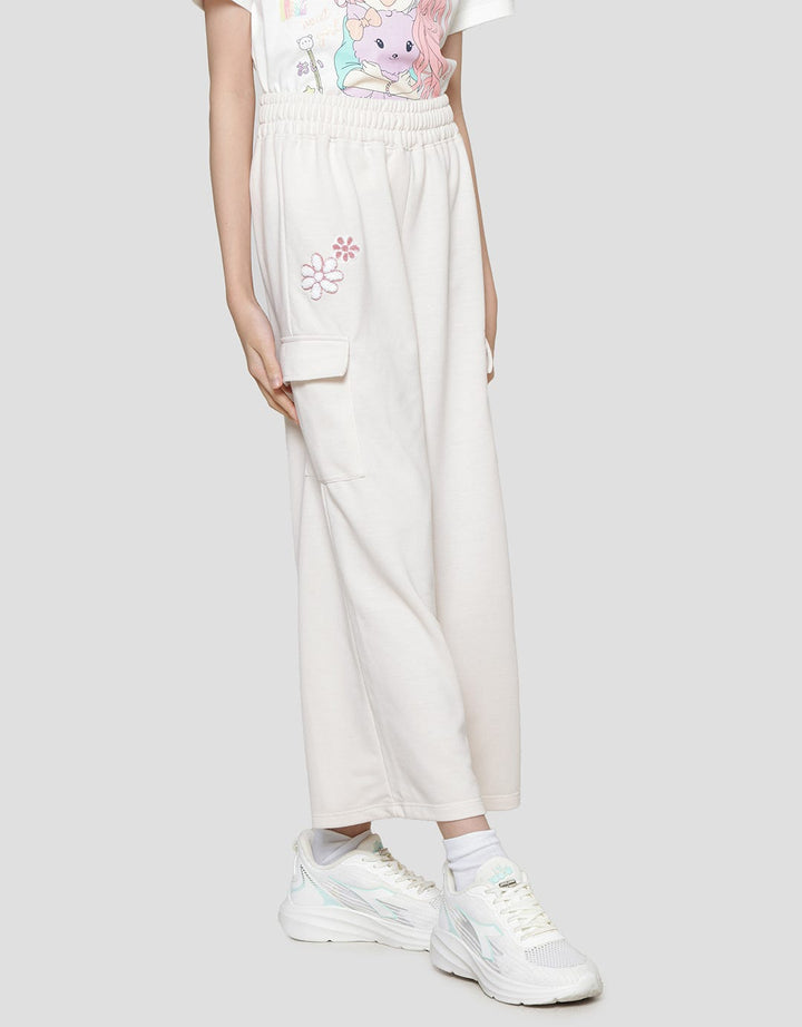 Nevada Knit Cargo With Embro Flowers Girls Long Pants