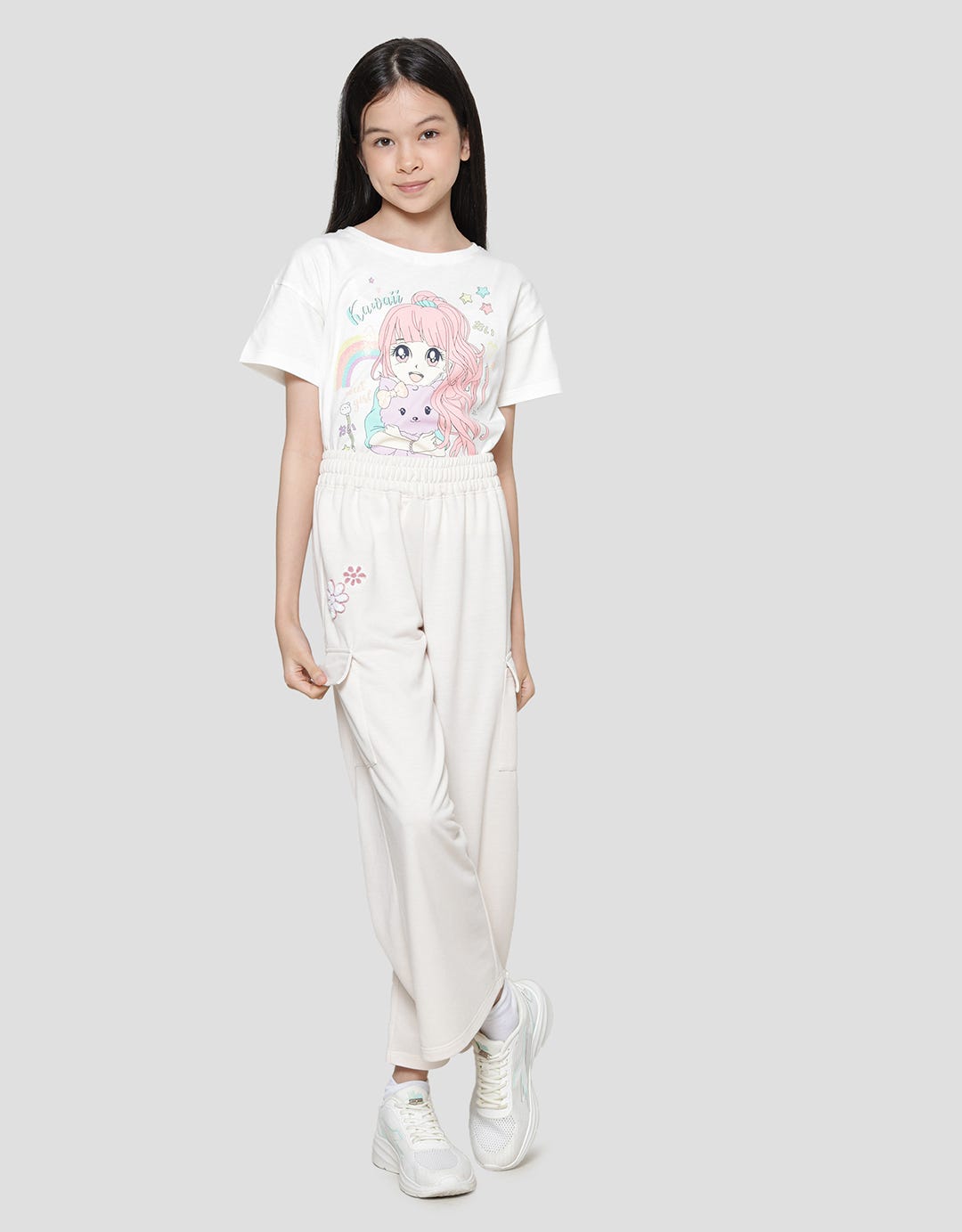 Nevada Knit Cargo With Embro Flowers Girls Long Pants