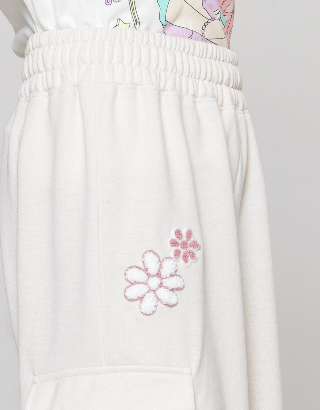 Nevada Knit Cargo With Embro Flowers Girls Long Pants