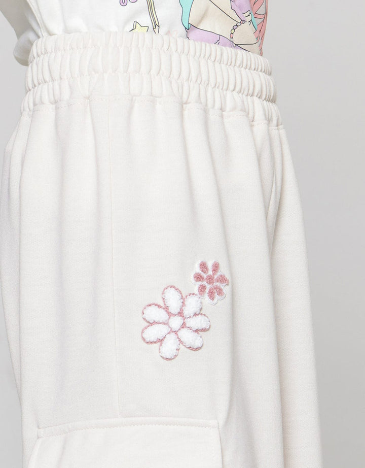 Nevada Knit Cargo With Embro Flowers Girls Long Pants