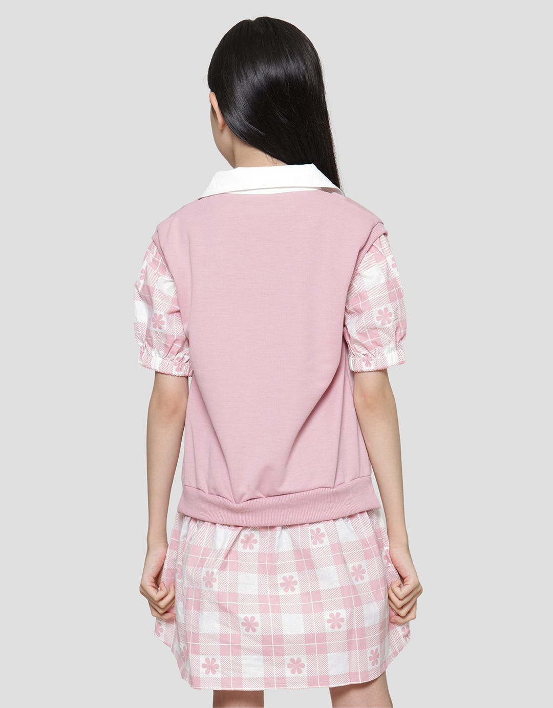 Nevada Collar Knit Combination Woven Midi Dress Anak Perempuan