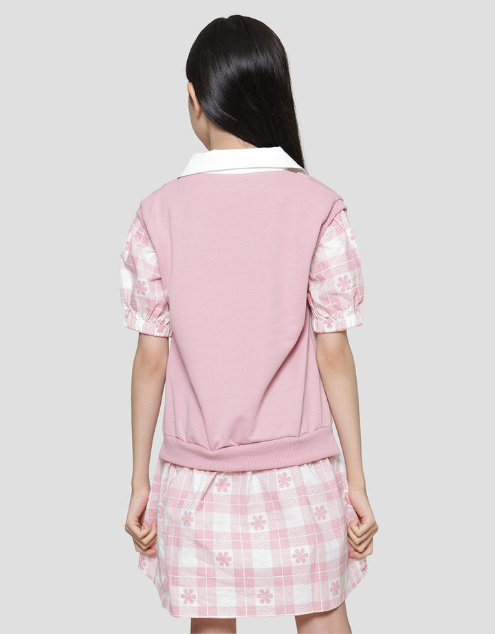 Nevada Collar Knit Combination Woven Midi Dress Anak Perempuan