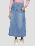 Nevada Slit Denim With Pocket Cargo Girls Midi Skirt