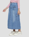 Nevada Slit Denim With Pocket Cargo Girls Midi Skirt