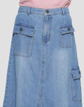 Nevada Slit Denim With Pocket Cargo Girls Midi Skirt