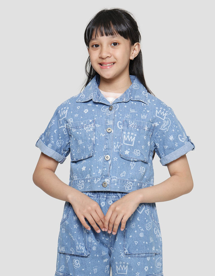 Nevada Crop Full Print Denim Jacket for Girls