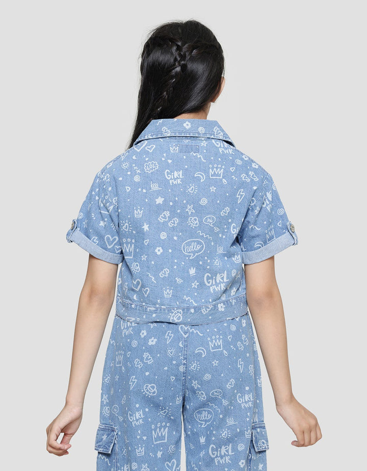 Nevada Crop Full Print Denim Jacket for Girls