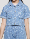 Nevada Crop Full Print Denim Jacket for Girls