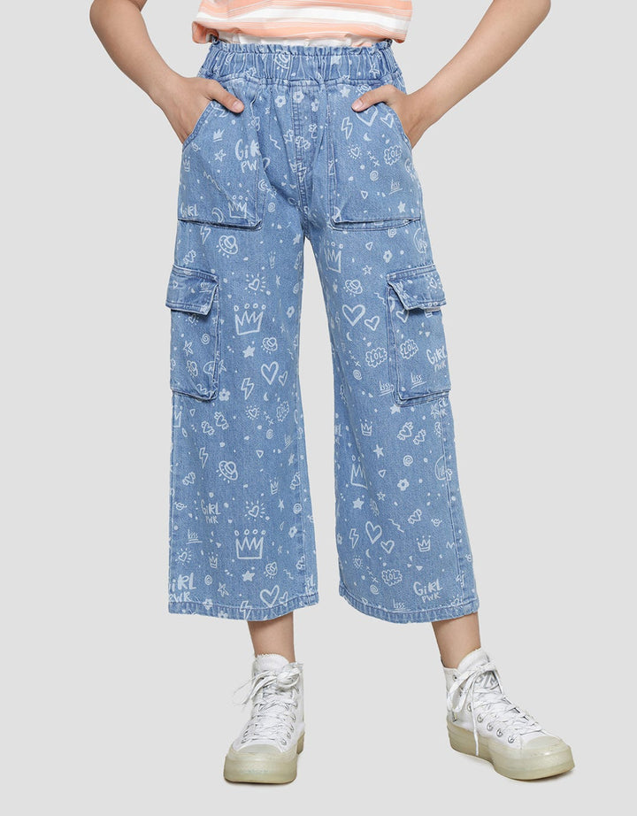 Nevada Wideleg Full Print Girls Denim Long Pants