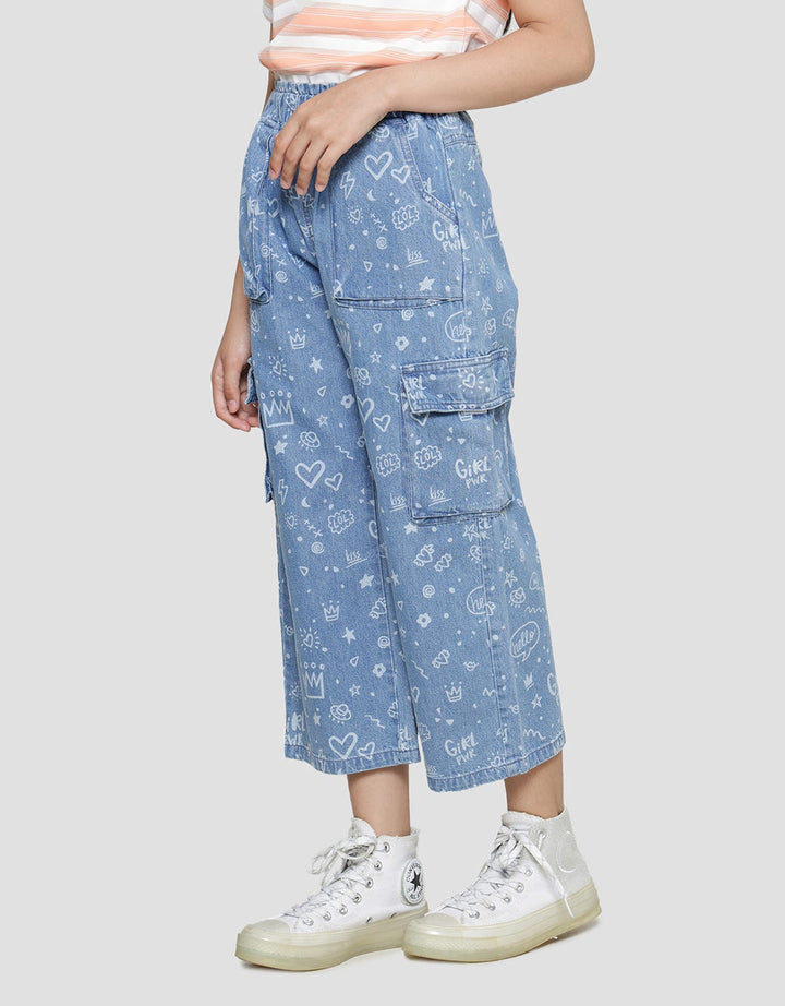 Nevada Wideleg Full Print Girls Denim Long Pants
