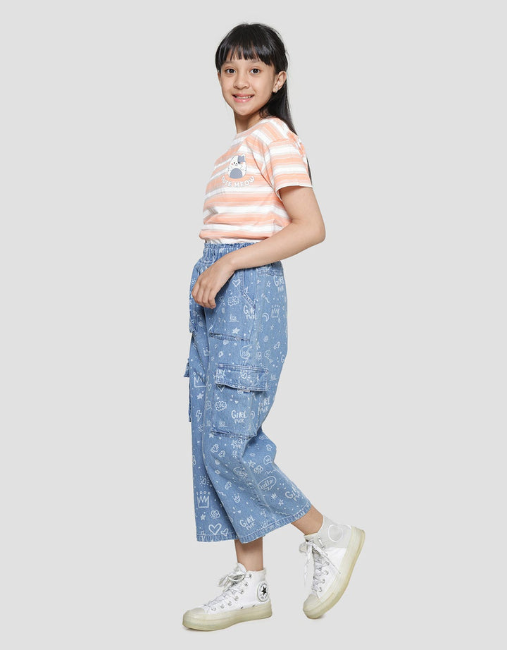 Nevada Wideleg Full Print Girls Denim Long Pants