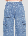 Nevada Wideleg Full Print Girls Denim Long Pants